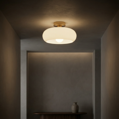 Vintage Glass Brass Canopy Ceiling Light 1-Light