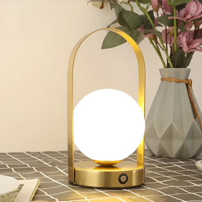 Contemporary Metal and Glass Globe LED Rechargeable Table Lamp 1-Light