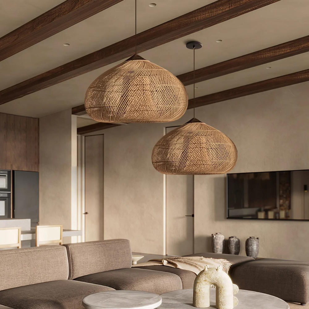 Contemporary Rattan Woven Dome Pendant Light 1-Light
