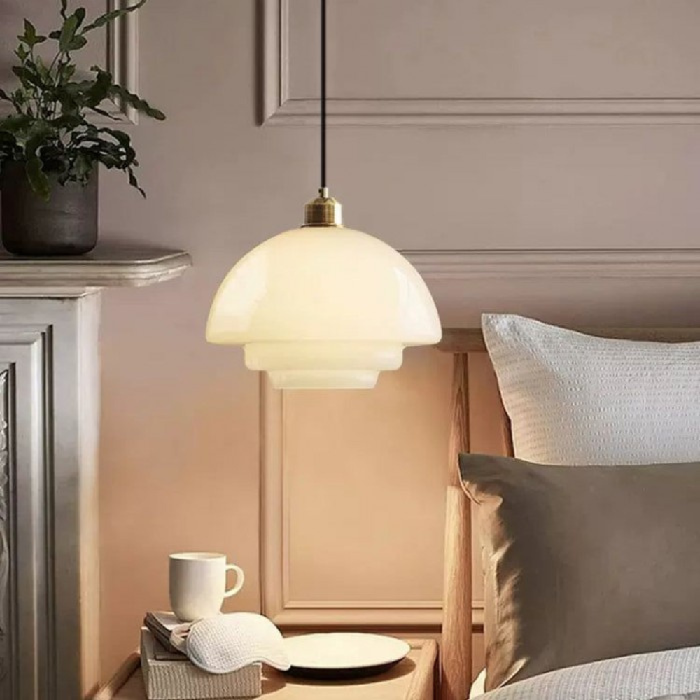 Art Deco Brass Dome Shade Pendant Light 1-Light
