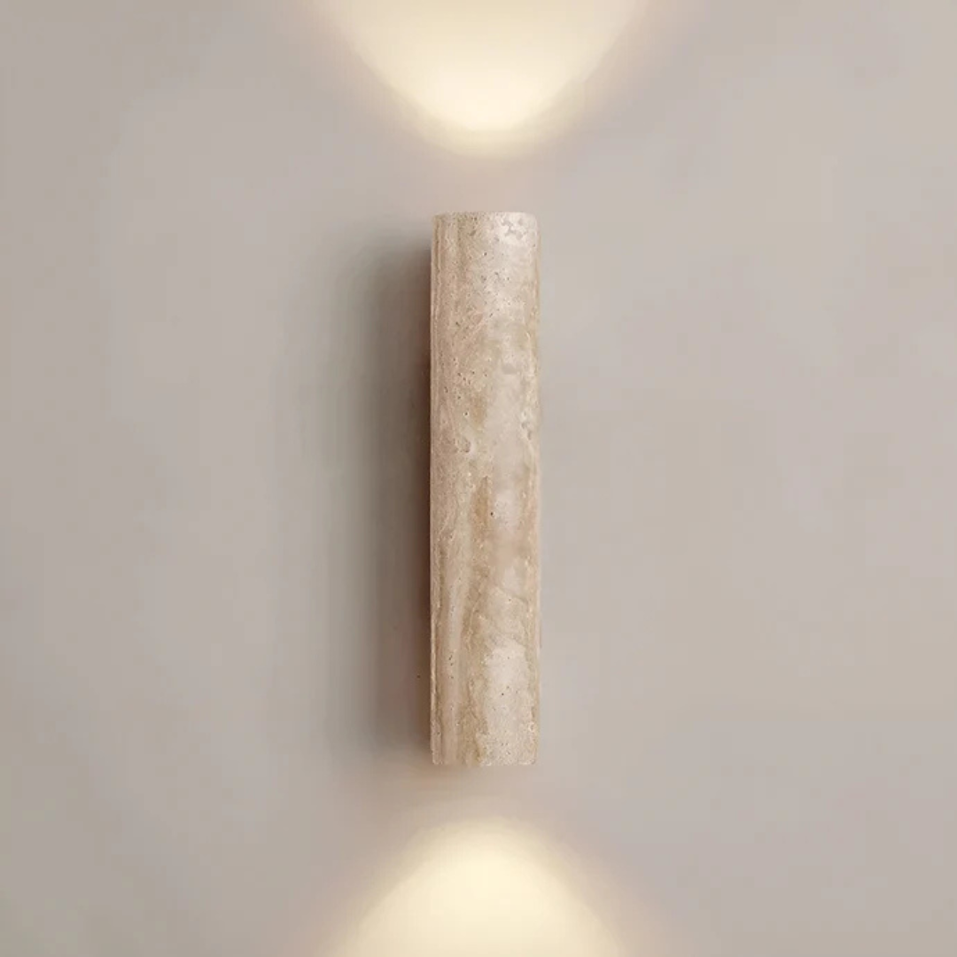 Contemporary Minimalist Travertine Marble Cylinder Wall Sconce LED 2-Light