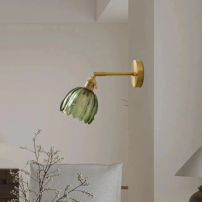 Vintage Brass Tulip Glass Wall Sconce 1-Light