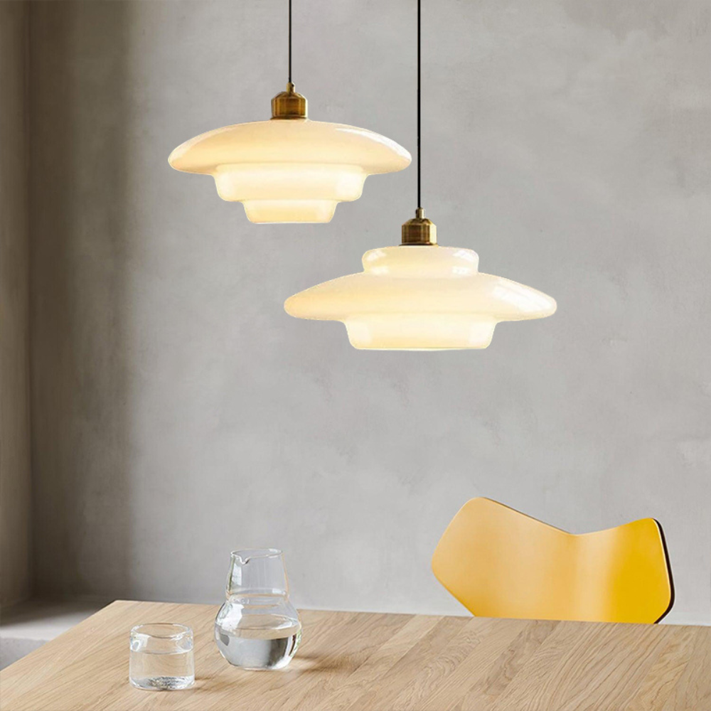 Art Deco Brass Dome Shade Pendant Light 1-Light