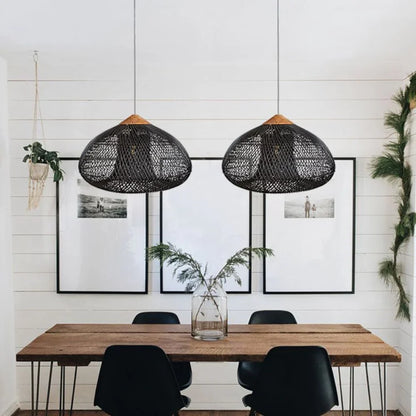 Contemporary Rattan Woven Dome Pendant Light 1-Light