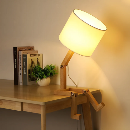 Contemporary Adjustable Wooden Table Lamp With Fabric Shade 1-Light