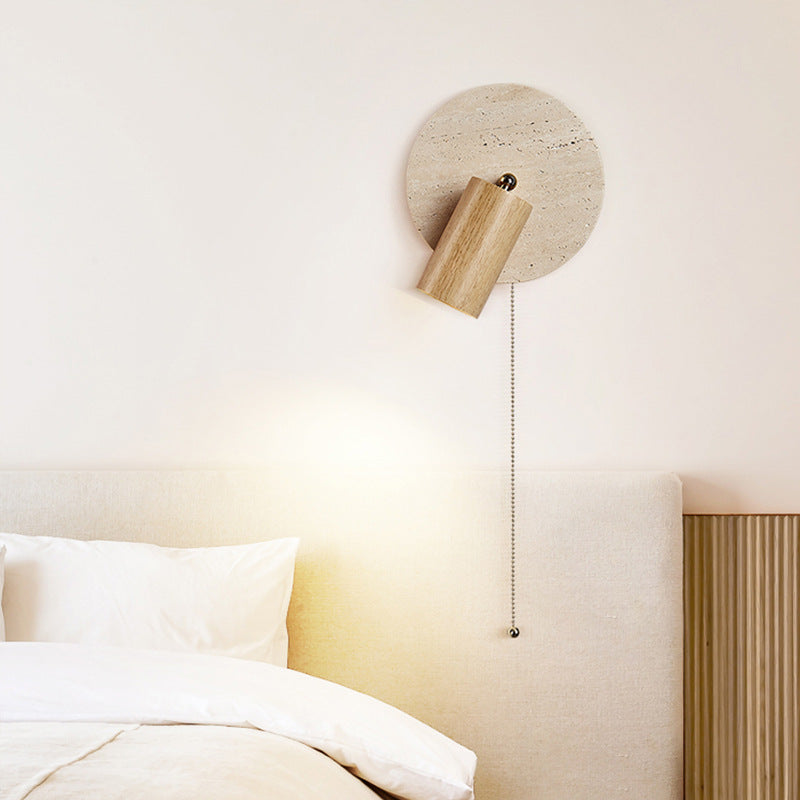 Contemporary Travertine Wood Rotatable Wall Sconce LED 1-Light