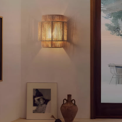 Vintage Bohemian Hand-Woven Rope Wall Sconce LED 1-Light