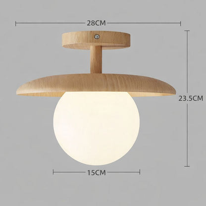 Nordic Wooden Dome Semi-Flush Ceiling Light | 1-Light