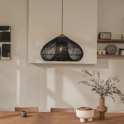 Contemporary Rattan Woven Dome Pendant Light 1-Light