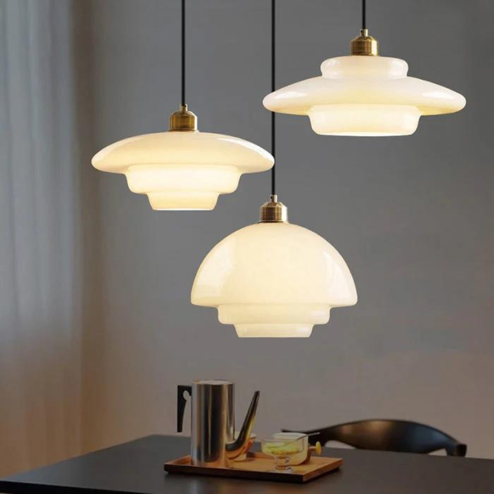 Art Deco Brass Dome Shade Pendant Light 1-Light