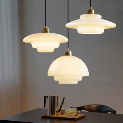 Art Deco Brass Dome Shade Pendant Light 1-Light