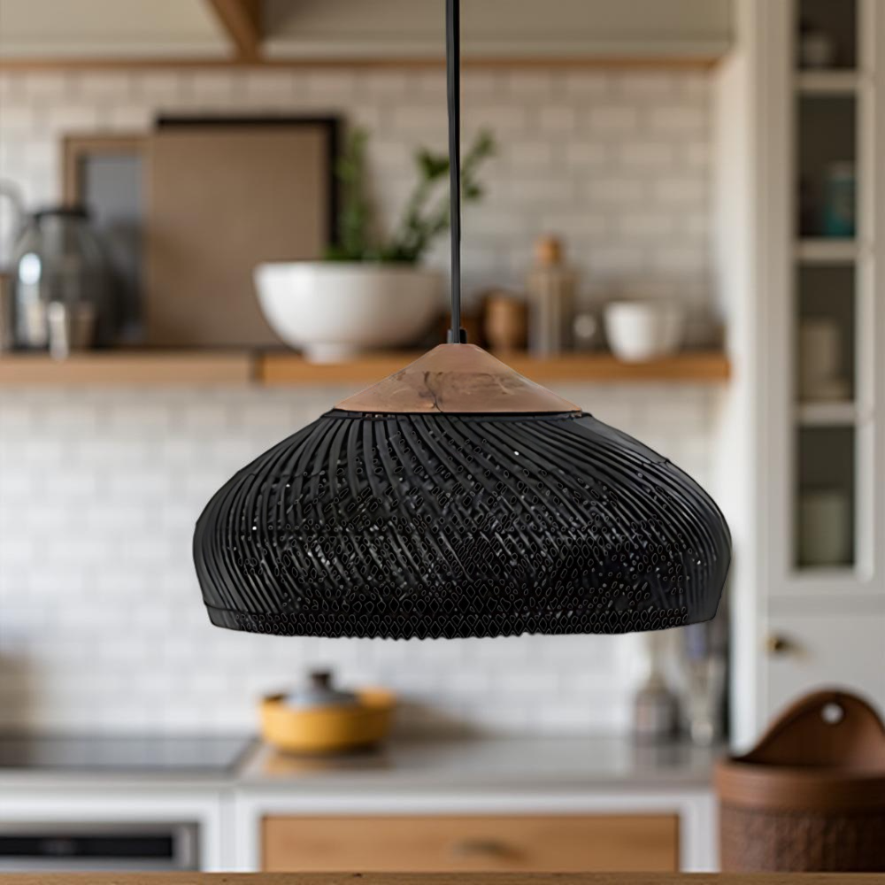 Bohemian Rattan Woven Dome Pendant Light 1-Light