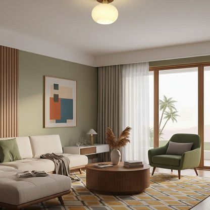 Modern Wood Solid Semi-Flush Ceiling Light 1-Light