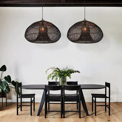 Contemporary Rattan Woven Dome Pendant Light 1-Light