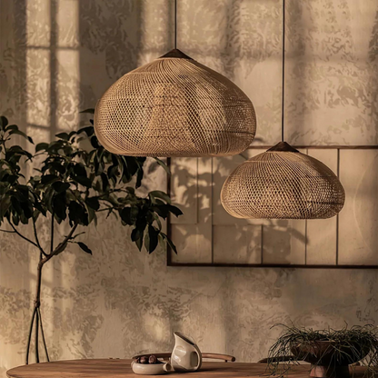 Contemporary Rattan Woven Dome Pendant Light 1-Light