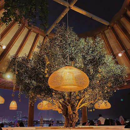 Contemporary Rattan Woven Dome Pendant Light 1-Light