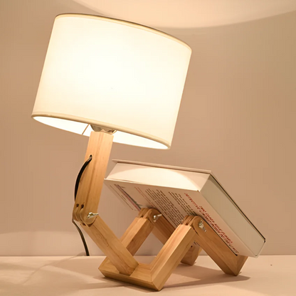Contemporary Adjustable Wooden Table Lamp With Fabric Shade 1-Light
