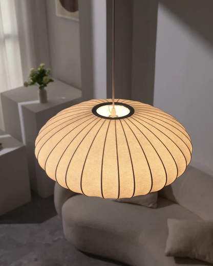 Japandi-Style Fabric Round Pendant 1-Light