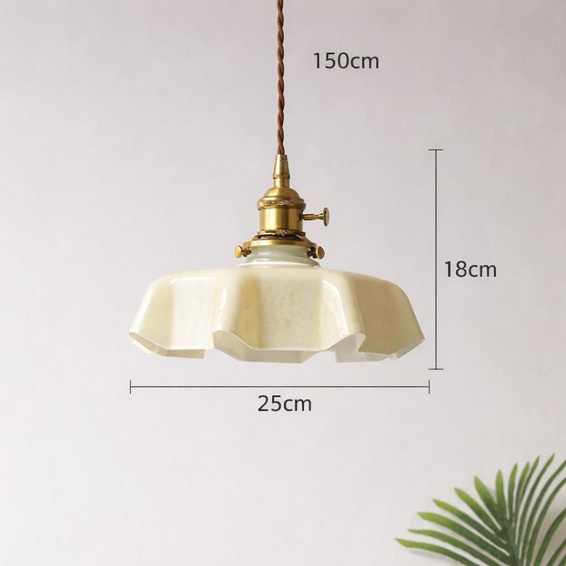 French-Inspired Ruffled Glass Brass Pendant Light 1-Light