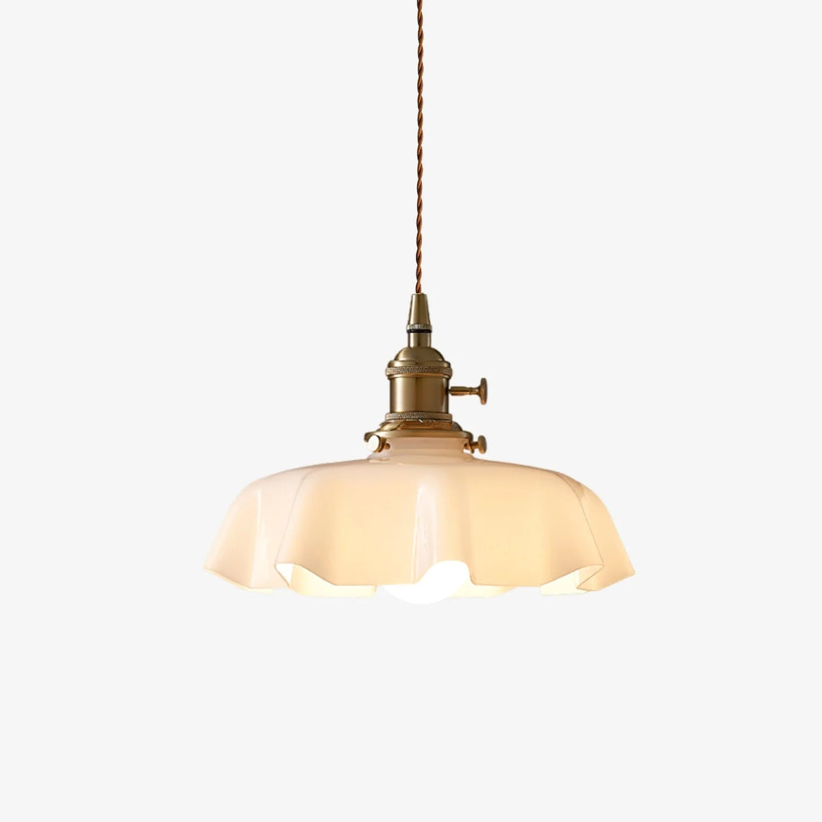 French-Inspired Ruffled Glass Brass Pendant Light 1-Light