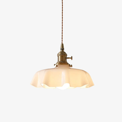 French-Inspired Ruffled Glass Brass Pendant Light 1-Light