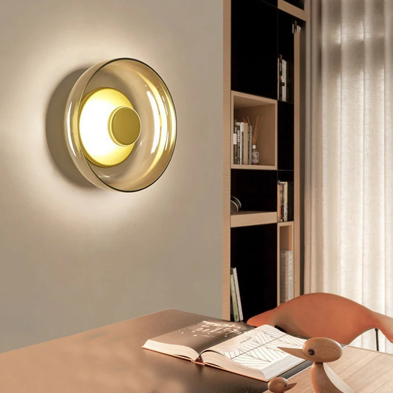 Minimal Brass & Glass Round Wall Sconce LED 1-Light