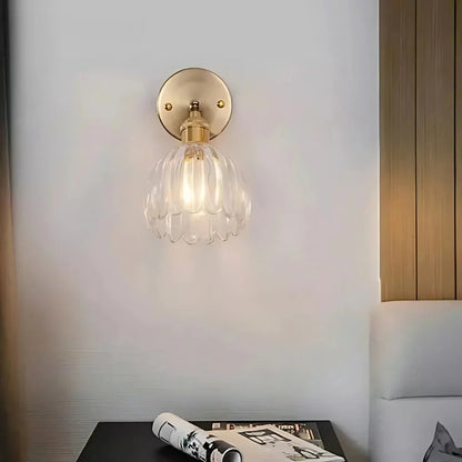 Vintage Brass Tulip Glass Wall Sconce 1-Light