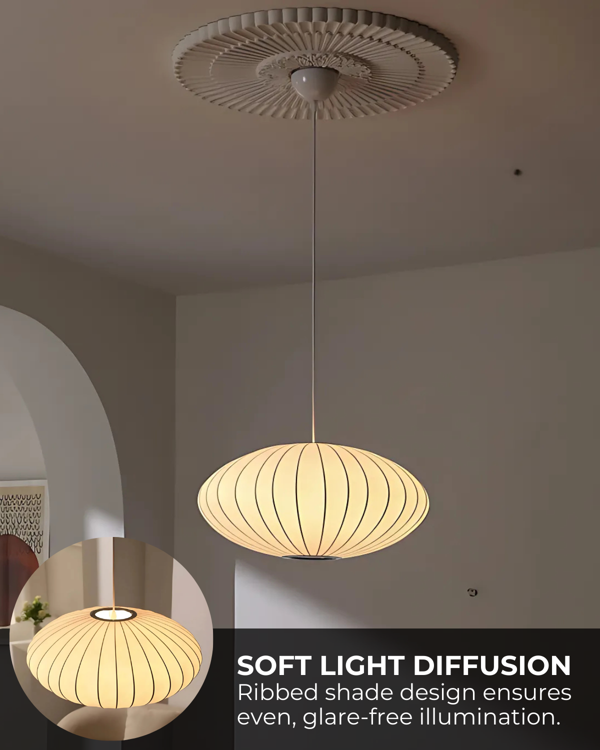 Japandi-Style Fabric Round Pendant 1-Light