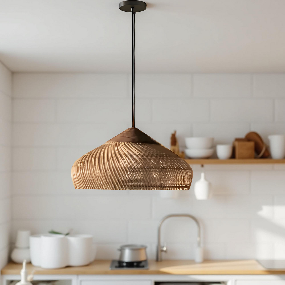 Bohemian Rattan Woven Dome Pendant Light 1-Light