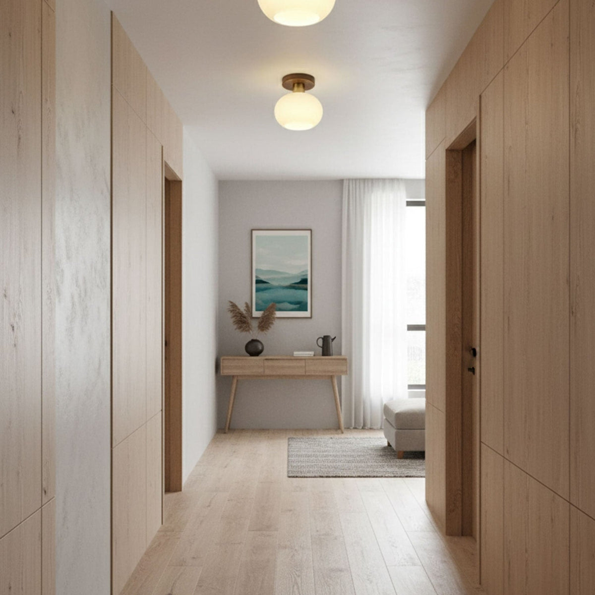 Modern Wood Solid Semi-Flush Ceiling Light 1-Light