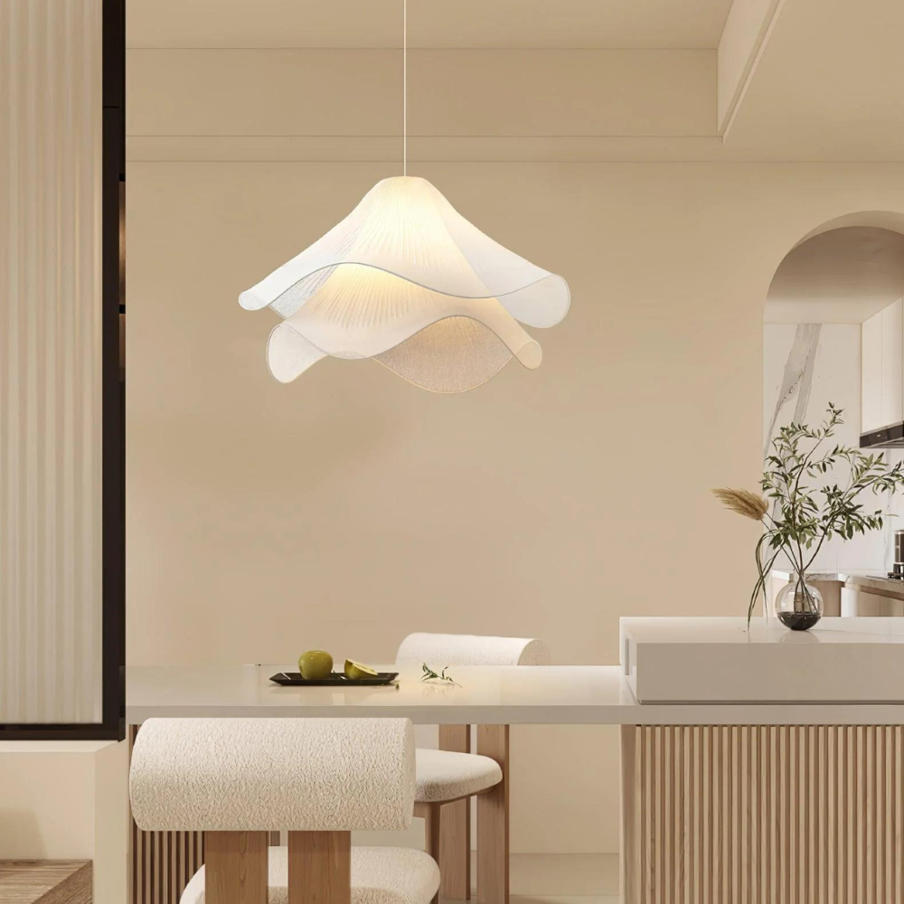 Japandi Fabric Wavy Shade Pendant Light 1-Light