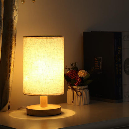Scandinavian Wood Linen Shade Table Lamp 1-Light