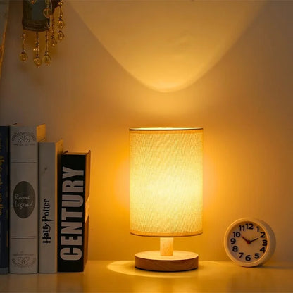 Scandinavian Wood Linen Shade Table Lamp 1-Light