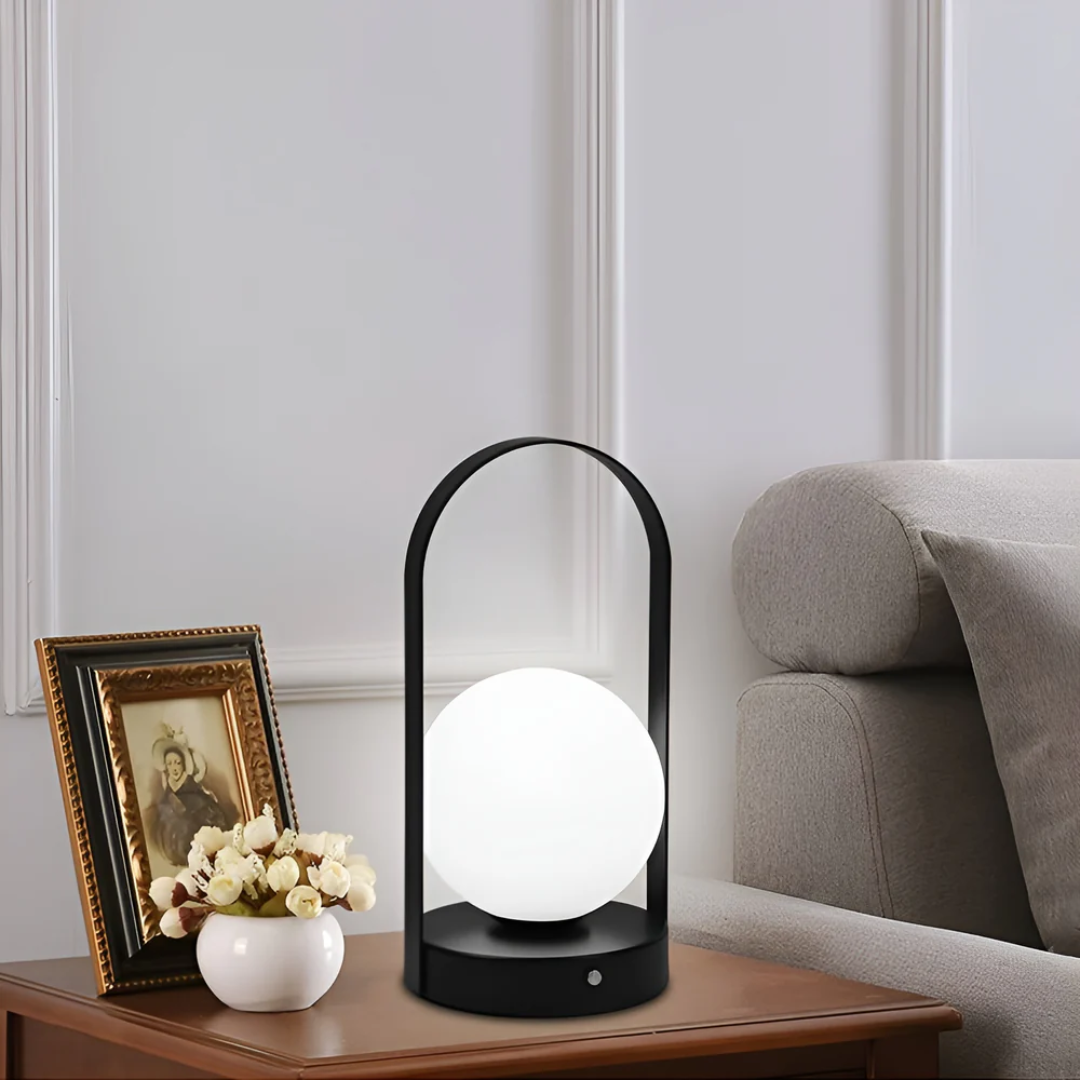 Contemporary Metal and Glass Globe LED Rechargeable Table Lamp 1-Light