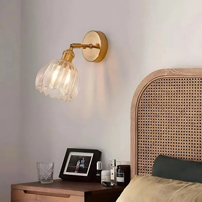Vintage Brass Tulip Glass Wall Sconce 1-Light