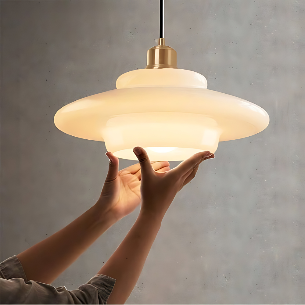 Art Deco Brass Dome Shade Pendant Light 1-Light