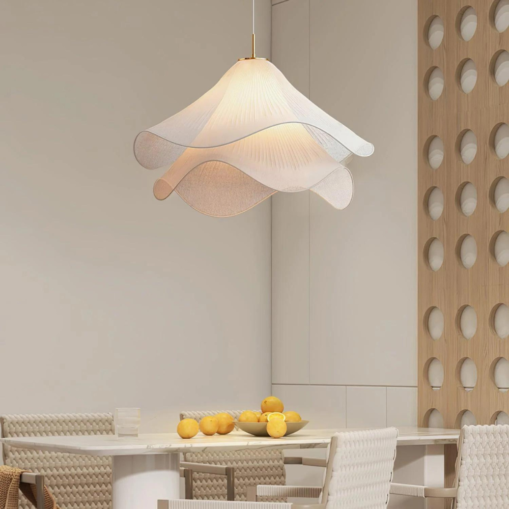 Japandi Fabric Wavy Shade Pendant Light 1-Light
