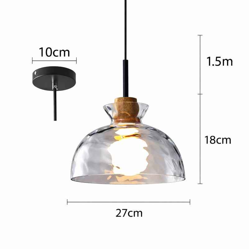 Nordic Rippled Glass and Wood LED Pendant Light | 1-Light