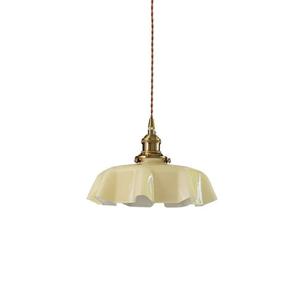 French-Inspired Ruffled Glass Brass Pendant Light 1-Light