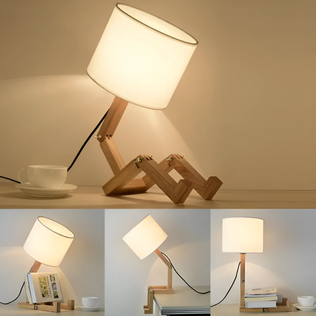 Contemporary Adjustable Wooden Table Lamp With Fabric Shade 1-Light