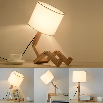 Contemporary Adjustable Wooden Table Lamp With Fabric Shade 1-Light