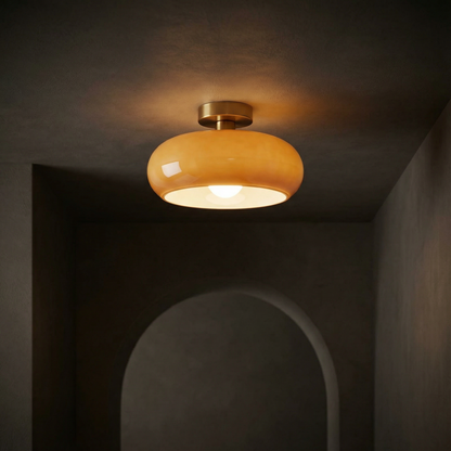 Vintage Glass Brass Canopy Ceiling Light 1-Light