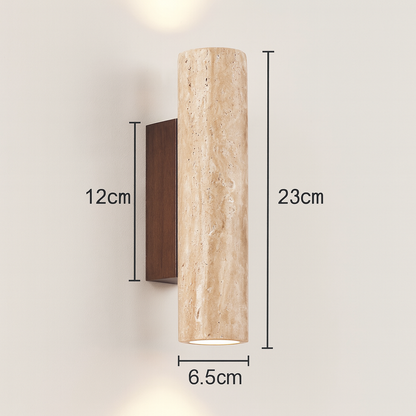 Japandi Travertine Wood Cylinder Wall Sconce LED 1-light