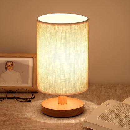 Scandinavian Wood Linen Shade Table Lamp 1-Light