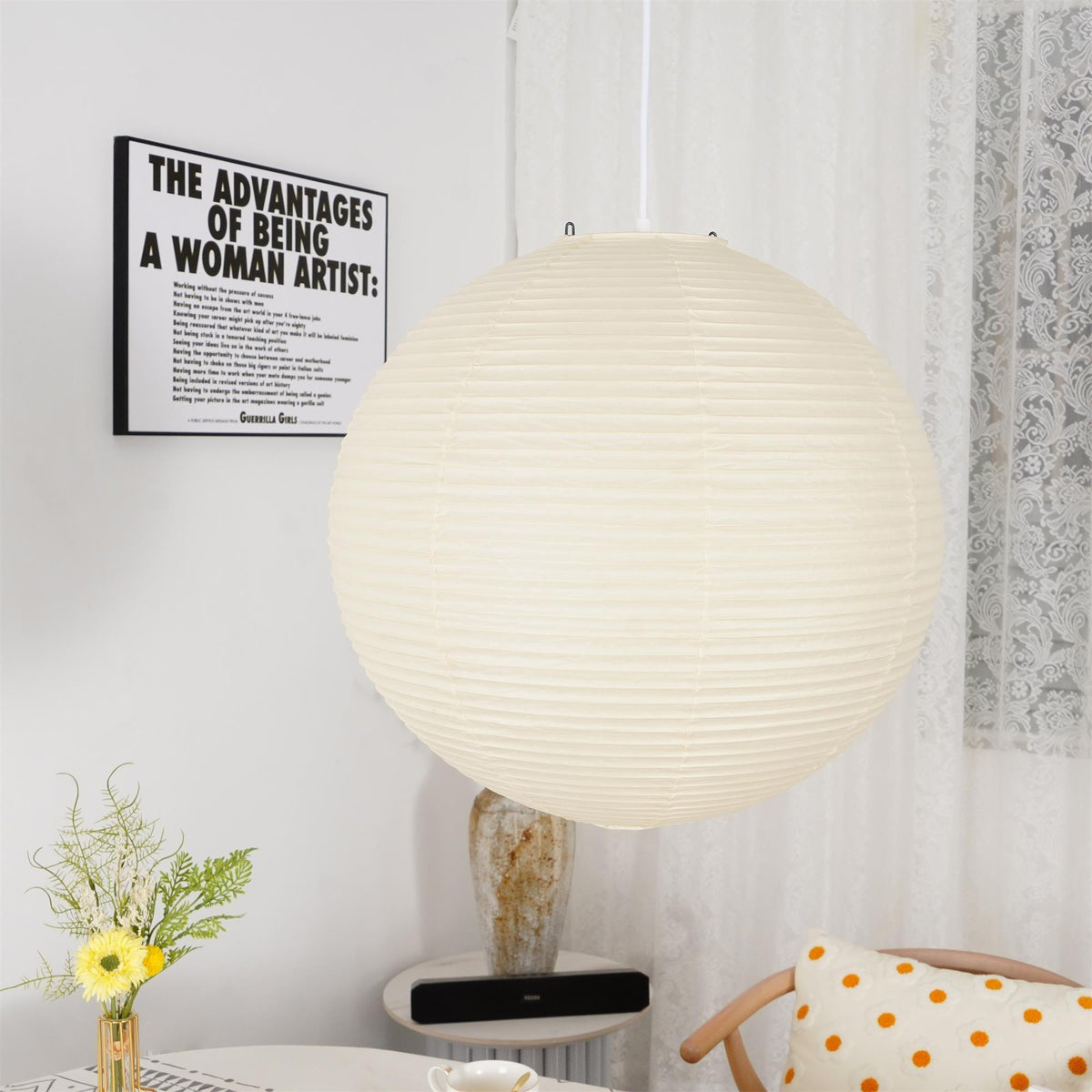 Contemporary Paper Ribbed Shade Pendant Light 1-Light