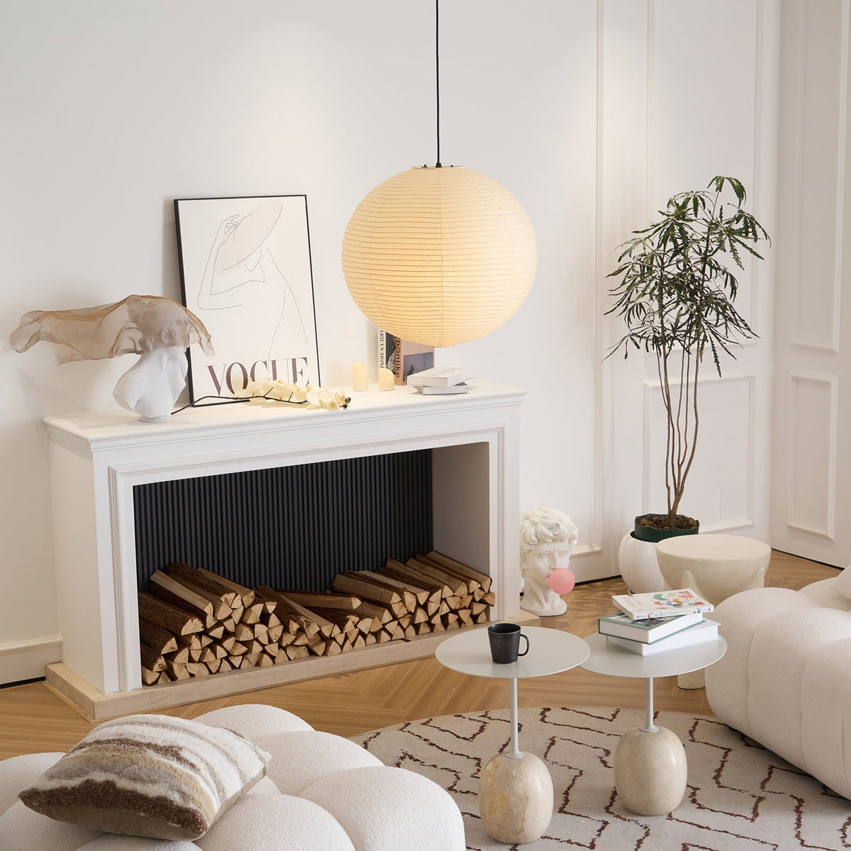Contemporary Paper Ribbed Shade Pendant Light 1-Light