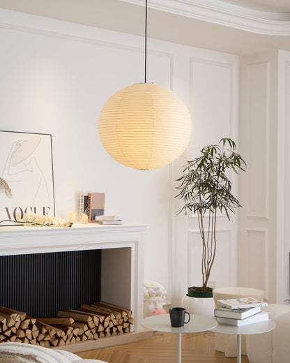 Contemporary Paper Ribbed Shade Pendant Light 1-Light