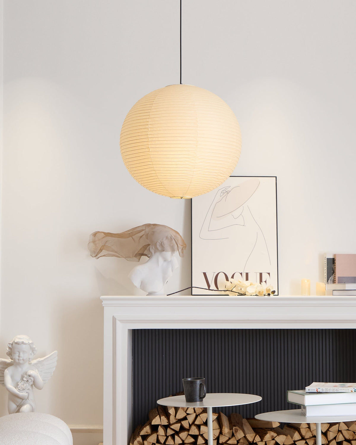 Contemporary Paper Ribbed Shade Pendant Light 1-Light