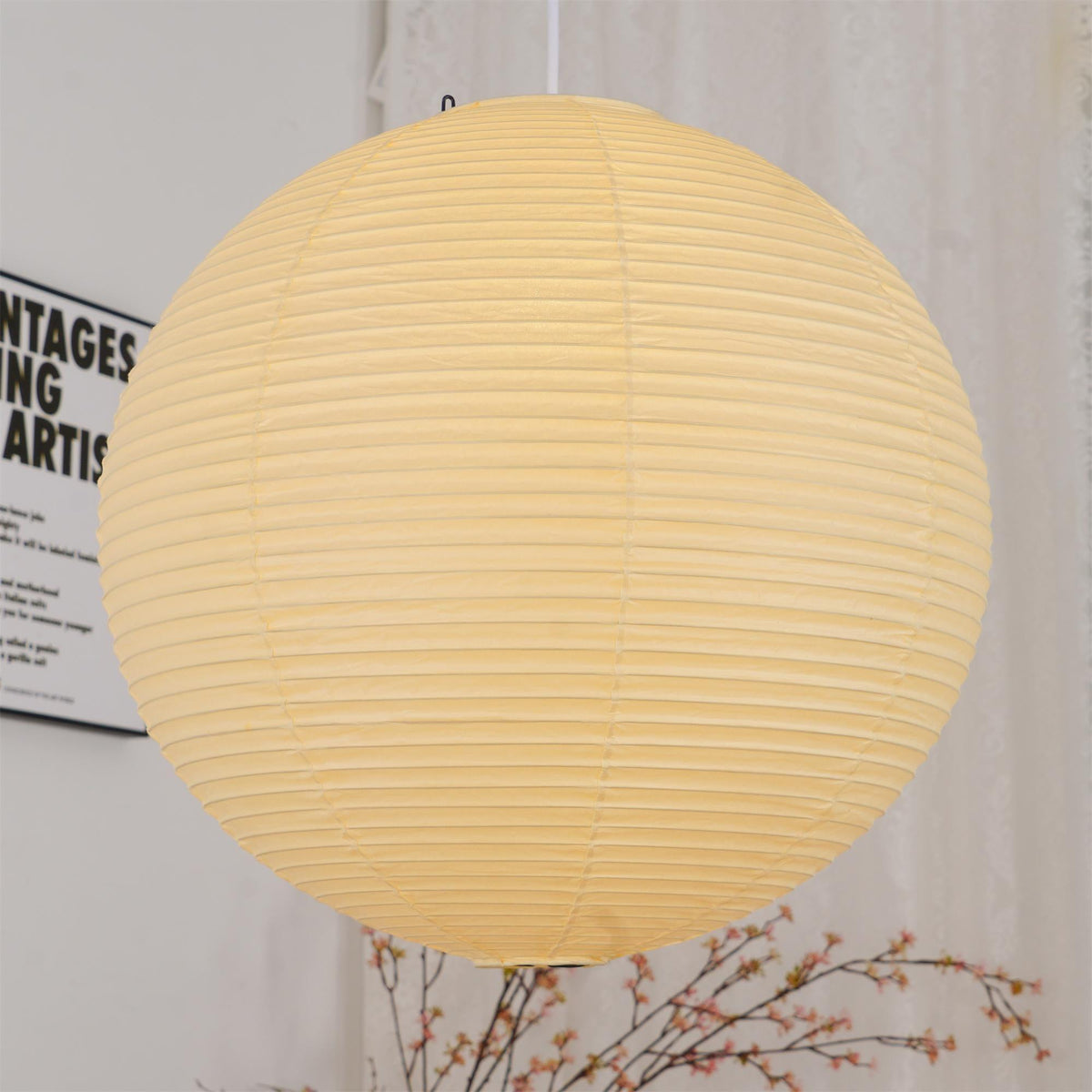 Contemporary Paper Ribbed Shade Pendant Light 1-Light