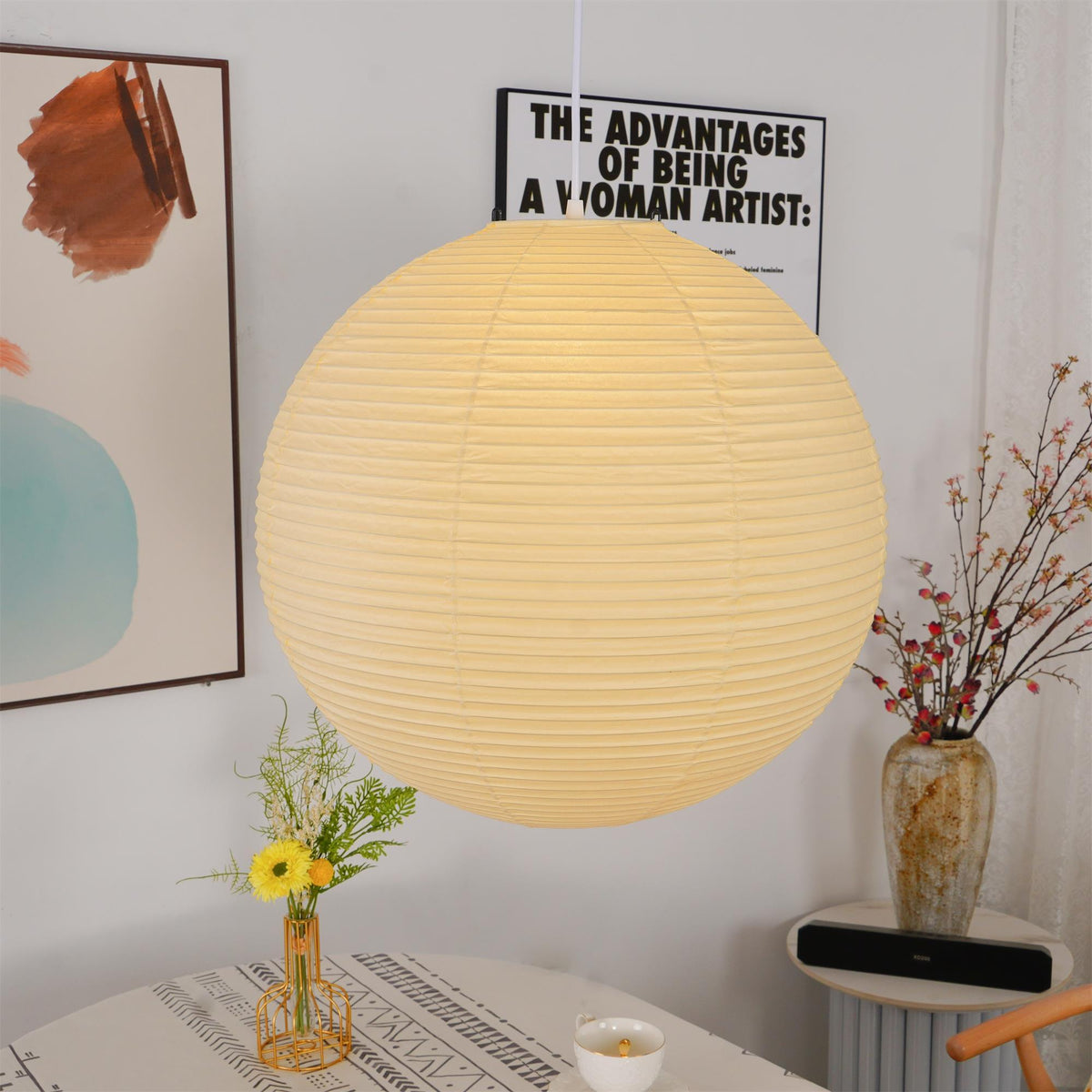 Contemporary Paper Ribbed Shade Pendant Light 1-Light